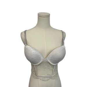 Victoria Secret Bralette Bra Bombshell Push Up White Size 34C Bridal Lace